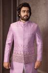 Buy_AMRIN KHAN_Purple Silk Cut Work, Beads, Embroidery Cutdana Bandhgala Set _Online_at_Aza_Fashions