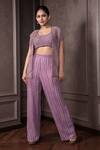 Buy_AMRIN KHAN_Mauve Organza, Shantoon, Modal, Satin Cutdana Embellished Jacket Pant Set _at_Aza_Fashions
