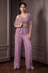 AMRIN KHAN_Mauve Organza, Shantoon, Modal, Satin Cutdana Embellished Jacket Pant Set _Online_at_Aza_Fashions