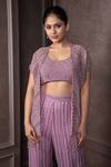 Buy_AMRIN KHAN_Mauve Organza, Shantoon, Modal, Satin Cutdana Embellished Jacket Pant Set _Online_at_Aza_Fashions