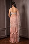Shop_AMRIN KHAN_Rose Gold Organza, Crepe Beads, Embroidery, Sequins, Layered Skirt And Blouse Set _at_Aza_Fashions