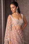 Buy_AMRIN KHAN_Rose Gold Organza, Crepe Beads, Embroidery, Sequins, Layered Skirt And Blouse Set _Online_at_Aza_Fashions