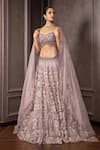 AMRIN KHAN_Purple Organza Embroidery, Sequins, Beads, Stones Floral Cutdana Lehenga Set _at_Aza_Fashions