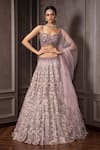 Buy_AMRIN KHAN_Purple Organza Embroidery, Sequins, Beads, Stones Floral Cutdana Lehenga Set _at_Aza_Fashions