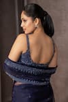 AMRIN KHAN_Navy Organza Crystals, Embroidery, Beads Sweetheart Cutdana Saree Blouse Set _Online_at_Aza_Fashions