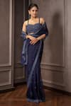 Buy_AMRIN KHAN_Navy Organza Crystals, Embroidery, Beads Sweetheart Cutdana Saree Blouse Set _at_Aza_Fashions