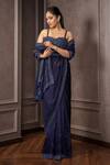 Shop_AMRIN KHAN_Navy Organza Crystals, Embroidery, Beads Sweetheart Cutdana Saree Blouse Set _Online_at_Aza_Fashions