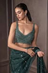AMRIN KHAN_Emerald Green Organza Crystals, Embroidery, Beads Cutdana Saree Blouse Set _Online_at_Aza_Fashions