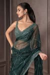 Buy_AMRIN KHAN_Emerald Green Organza Crystals, Embroidery, Beads Cutdana Saree Blouse Set _Online_at_Aza_Fashions