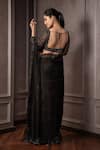 Shop_AMRIN KHAN_Black Organza Beads, Embroidery Sweetheart Neck Saree Blouse Set _at_Aza_Fashions