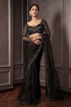 AMRIN KHAN_Black Organza Beads, Embroidery Sweetheart Neck Saree Blouse Set _Online_at_Aza_Fashions