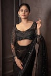 Buy_AMRIN KHAN_Black Organza Beads, Embroidery Sweetheart Neck Saree Blouse Set _Online_at_Aza_Fashions