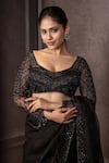 Shop_AMRIN KHAN_Black Organza Beads, Embroidery Sweetheart Neck Saree Blouse Set _Online_at_Aza_Fashions