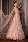AMRIN KHAN_Pink Net, Georgette Embroidery, Sequins, Pleated Gown With Attached Dupatta _Online_at_Aza_Fashions