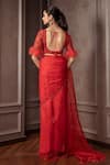 Shop_AMRIN KHAN_Red Organza Feathers, Stones, Crystals Cutdana Embroidered Saree Blouse Set _at_Aza_Fashions