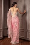 Shop_AMRIN KHAN_Pink Organza Sequins, Beads Sweetheart Neck Cutdana Embroidered Saree Set _at_Aza_Fashions