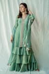 Anu Pellakuru_Green Silk, Net Pearls, Embroidery, Zari, Sequins Aishani Kurta Sharara Set _Online_at_Aza_Fashions