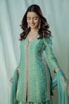 Buy_Anu Pellakuru_Green Silk, Net Pearls, Embroidery, Zari, Sequins Aishani Kurta Sharara Set _Online