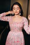 Anu Pellakuru_Pink Chiffon, Net Embroidery Round Gulaabi Floral Print Anarkali With Dupatta _at_Aza_Fashions