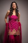 Shop_Anu Pellakuru_Magenta Chinon, Net Embroidery, Zari, Tassels Taeangita Kurta Sharara Set _Online_at_Aza_Fashions