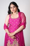 Buy_Anu Pellakuru_Magenta Chinon, Net Embroidery, Zari, Tassels Taeangita Kurta Sharara Set 