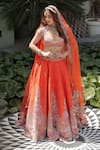 Buy_Anu Pellakuru_Orange Silk, Organza Embroidery, Mirrors, Pearls, Aarani Resham Lehenga Set _at_Aza_Fashions