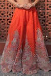 Buy_Anu Pellakuru_Orange Silk, Organza Embroidery, Mirrors, Pearls, Aarani Resham Lehenga Set _Online_at_Aza_Fashions