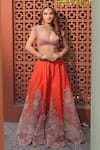 Shop_Anu Pellakuru_Orange Silk, Organza Embroidery, Mirrors, Pearls, Aarani Resham Lehenga Set _Online_at_Aza_Fashions