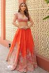 Anu Pellakuru_Orange Silk, Organza Embroidery, Mirrors, Pearls, Aarani Resham Lehenga Set _at_Aza_Fashions