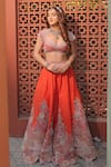 Buy_Anu Pellakuru_Orange Silk, Organza Embroidery, Mirrors, Pearls, Aarani Resham Lehenga Set 