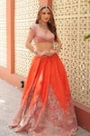 Shop_Anu Pellakuru_Orange Silk, Organza Embroidery, Mirrors, Pearls, Aarani Resham Lehenga Set _at_Aza_Fashions