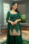 Shop_Anu Pellakuru_Emerald Green Silk, Chinon, Chiffon, Net Tarangita Kurta Sharara Set _at_Aza_Fashions
