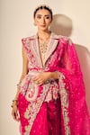 Buy_Anu Pellakuru_Pink Silk, Organza Embroidery, Beads, Mirrors, Nadia Saree With Peplum Jacket _Online_at_Aza_Fashions