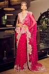 Shop_Anu Pellakuru_Pink Silk, Organza Embroidery, Beads, Mirrors, Nadia Saree With Peplum Jacket _Online_at_Aza_Fashions