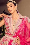 Buy_Anu Pellakuru_Pink Silk, Organza Embroidery, Beads, Mirrors, Nadia Saree With Peplum Jacket 