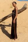 Asra_Brown Stones, Beads Sweetheart Neck Scuba Hand Embroidered Maxi Dress _Online_at_Aza_Fashions