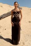 Buy_Asra_Brown Stones, Beads Sweetheart Neck Scuba Hand Embroidered Maxi Dress _Online_at_Aza_Fashions