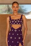 Asra_Purple Embroidery Square Neck Hand Cut Out Dress _Online_at_Aza_Fashions
