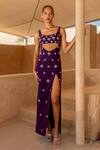 Shop_Asra_Purple Embroidery Square Neck Hand Cut Out Dress _at_Aza_Fashions