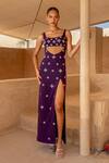 Buy_Asra_Purple Embroidery Square Neck Hand Cut Out Dress _Online_at_Aza_Fashions