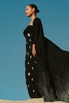 Asra_Black Stones Bandeau , Square Hand Embroidered Maxi Dress And Cape Set _Online_at_Aza_Fashions