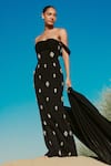 Shop_Asra_Black Stones Bandeau , Square Hand Embroidered Maxi Dress And Cape Set _at_Aza_Fashions