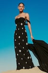 Buy_Asra_Black Stones Bandeau , Square Hand Embroidered Maxi Dress And Cape Set _Online_at_Aza_Fashions