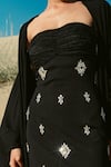Asra_Black Stones Bandeau , Square Hand Embroidered Maxi Dress And Cape Set _at_Aza_Fashions