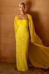 Shop Asra Yellow Stones Sweetheart , Open Hand Embroidered Dress With Cape at Aza Fashions Shop_Asra_Yellow Stones Sweetheart , Open Hand Embroidered Dress With Cape _at_Aza_Fashions