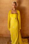 Asra Yellow Stones Sweetheart , Open Hand Embroidered Dress With Cape Online at Aza Fashions Asra_Yellow Stones Sweetheart , Open Hand Embroidered Dress With Cape _Online_at_Aza_Fashions