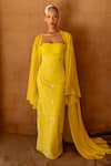 Shop Asra Yellow Stones Sweetheart , Open Hand Embroidered Dress With Cape Online at Aza Fashions Shop_Asra_Yellow Stones Sweetheart , Open Hand Embroidered Dress With Cape _Online_at_Aza_Fashions