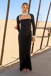 Buy_Asra_Black Stones, Crystals Square Neck Scuba Hand Embroidered Maxi Dress _at_Aza_Fashions