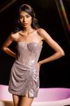 Shop_Asra_Lilac Lycra Sequins Bandeau Neck Hand Embroidered Strapless Dress _at_Aza_Fashions
