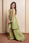 Buy_Kirti Agarwal - Pret N Couture_Green Tissue Zari, Sequins, Gota Patti Embroidered Peplum Kurta And Palazzo Set _Online_at_Aza_Fashions